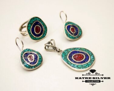 multi color jewelry set sterling silver mosaic necklace ring earrings