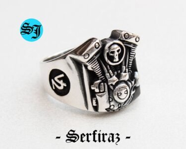 Amazing V2 Skull Motorcycle Engine Solid 925 Sterling Silver Men's Woman's Biker Ring, Harley Davidson Ring, Motorcycle Ring, Harley Davidson