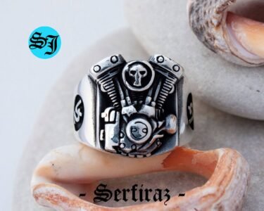 Amazing V2 Skull Motorcycle Engine Solid 925 Sterling Silver Men's Woman's Biker Ring, Harley Davidson Ring, Motorcycle Ring, Harley Davidson