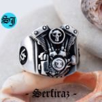 Amazing V2 Skull Motorcycle Engine Solid 925 Sterling Silver Men's Woman's Biker Ring, Harley Davidson Ring, Motorcycle Ring, Harley Davidson
