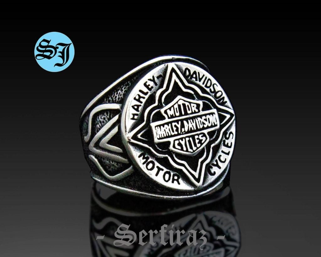 Amazing Round Harley Davidson Ring, Solid Silver Ring, Harley Davidson, Harley Ring, Biker Ring, Motorcycle Ring, Statement Ring, Biker Jewelry