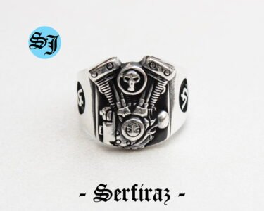 Amazing V2 Skull Motorcycle Engine Solid 925 Sterling Silver Men's Woman's Biker Ring, Harley Davidson Ring, Motorcycle Ring, Harley Davidson
