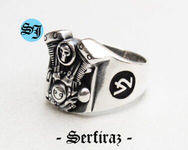 Amazing V2 Skull Motorcycle Engine Solid 925 Sterling Silver Men's Woman's Biker Ring, Harley Davidson Ring, Motorcycle Ring, Harley Davidson
