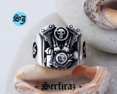 Amazing V2 Skull Motorcycle Engine Solid 925 Sterling Silver Men's Woman's Biker Ring, Harley Davidson Ring, Motorcycle Ring, Harley Davidson