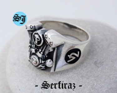 Amazing V2 Skull Motorcycle Engine Solid 925 Sterling Silver Men's Woman's Biker Ring, Harley Davidson Ring, Motorcycle Ring, Harley Davidson