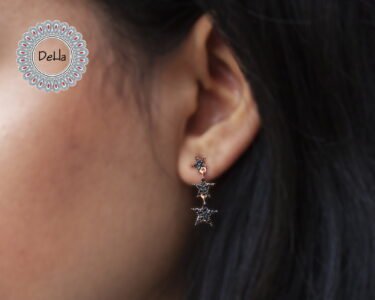 Black Star Studs Earrings, Three Star, Black Star Earrings, Star Earrings, Stud Earrings, Star Jewelry,Black Star,Black Earrings - Image 3