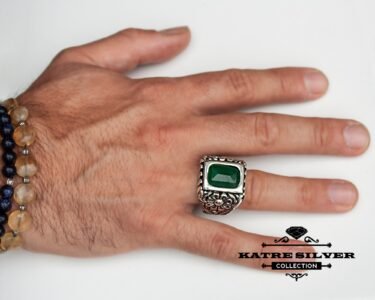Mens Celtic Statement Ring 925 Sterling Silver – Green Stone Ring, Handmade Bold Ring Gift for Him - Image 2