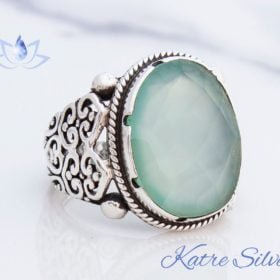 Aqua Blue Chalcedony Ring, Blue Chalcedony Handmade Ring, Chalcedony Vintage Ring, Blue Gemstone Ring, Gift Idea, Jewelry Gift, Chalcedony