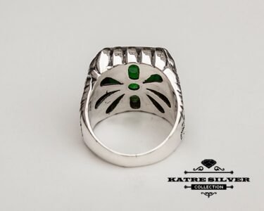 Mens Celtic Statement Ring 925 Sterling Silver – Green Stone Ring, Handmade Bold Ring Gift for Him - Image 7
