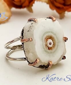 925 Silver Gemstone Natural Stone Druzy White Solar Quartz Handmade Designer Rings for Women, Gemstone Gifts
