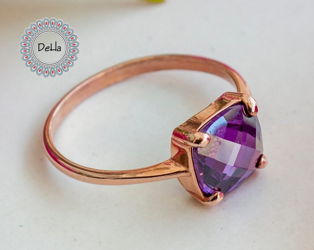 Amethyst Purple Ring, Small Amethyst Ring, February Birthstone, Small Purple Ring, Wife Amethyst Gift, Small Stackable Ring, Amethyst