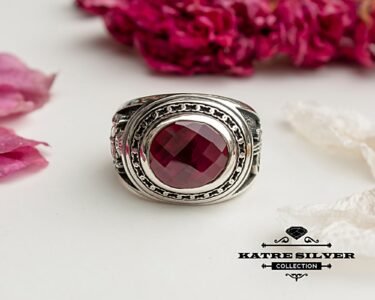 Mens Ruby Statement Ring 925 Sterling Silver – Red Stone Ring, Bold CZ Ring Gift for Him - Image 3