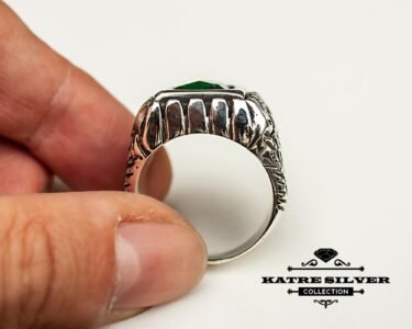 Mens Celtic Statement Ring 925 Sterling Silver – Green Stone Ring, Handmade Bold Ring Gift for Him - Image 8