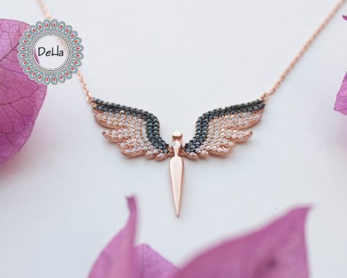Black Zircon Angel Necklace, Angel Necklaces, Angel Jewelry, Angel Wing Necklace, Angel Jewelry, Angel Wing, Angel Gift, Everyday Necklace - Image 3