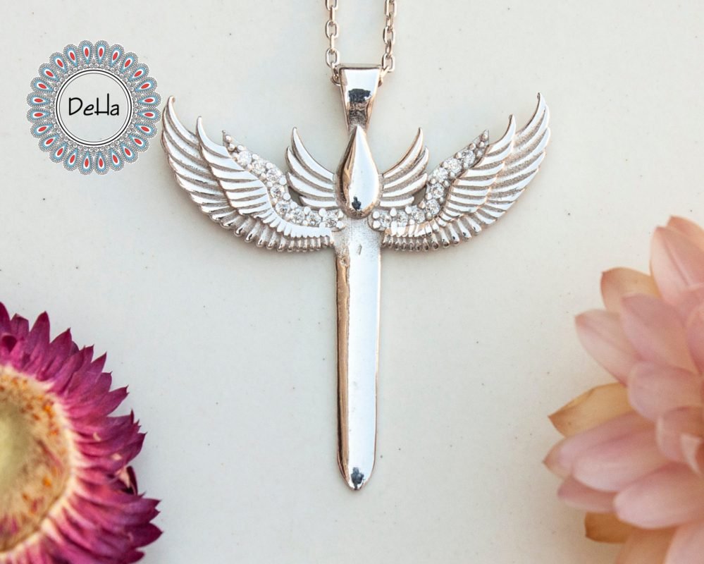 Archangel Michael's Sword Necklace, Wing Charm Necklace, Angel Necklace, Wing Jewelry, Silver Wing, Everyday Necklace, Angel Charm, Michael