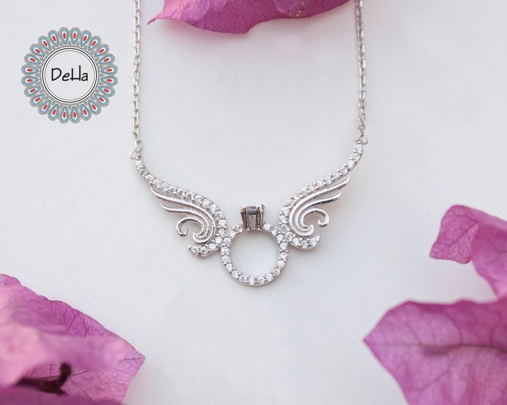 Angel Winged Solitaire Ring Necklace, Everyday Necklace, Anniversary Necklace, Birthday Necklace, Solitaire Necklace, Angel Necklace