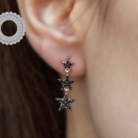 Black Star Studs Earrings, Three Star, Black Star Earrings, Star Earrings, Stud Earrings, Star Jewelry,Black Star,Black Earrings