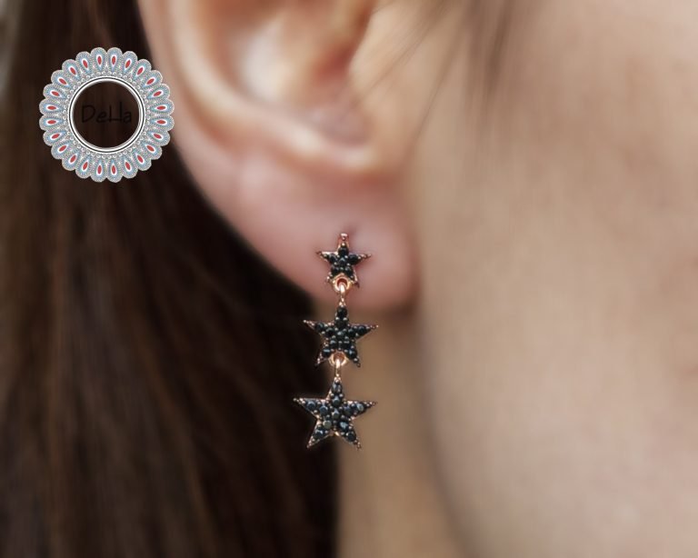 Black Star Studs Earrings, Three Star, Black Star Earrings, Star Earrings, Stud Earrings, Star Jewelry,Black Star,Black Earrings