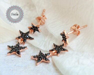 Black Star Studs Earrings, Three Star, Black Star Earrings, Star Earrings, Stud Earrings, Star Jewelry,Black Star,Black Earrings - Image 6