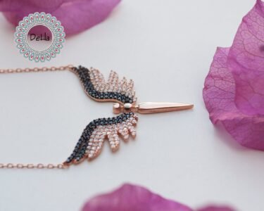 Angel Necklace 925 Sterling Silver – Black Zircon Pendant, Angel Wing Jewelry Gift for Her - Image 4