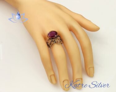 925 Silver Solitare Right Hand Antique Ruby Promise Ring, Jade Stone Ring, Art Deco Ruby Ring, July Birthstone, Ruby Jewelry - Image 2