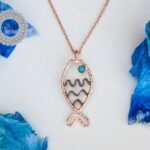 aquamarine necklace 925 sterling silver fish pendant