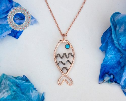 Aquamarine Fish Charm Necklace, Aquamarine Pendant, Fish Pendant, Aquamarine Jewelry, Summer Necklace, Ocean Necklace, Necklace for Gift