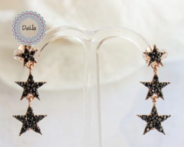 Black Star Studs Earrings, Three Star, Black Star Earrings, Star Earrings, Stud Earrings, Star Jewelry,Black Star,Black Earrings - Image 2