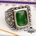 mens celtic statement ring 925 sterling silver green stone