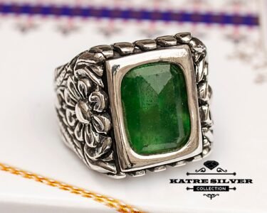 mens celtic statement ring 925 sterling silver green stone
