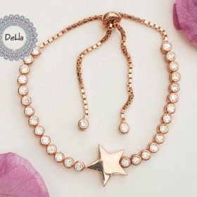 925 Sterling Silver Rose Gold Plated Slide Clasp Star Bracelet, Star Bracelet, Charm Bracelet, Slide Clasp Bracelet, Adjustable Bracelet