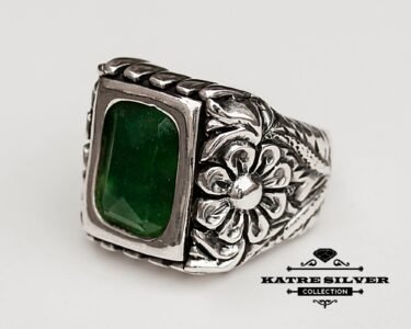 Mens Celtic Statement Ring 925 Sterling Silver – Green Stone Ring, Handmade Bold Ring Gift for Him - Image 4