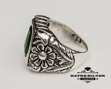 Mens Celtic Statement Ring 925 Sterling Silver – Green Stone Ring, Handmade Bold Ring Gift for Him - Image 5