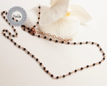 black stone chain necklace 925 sterling silver rosary style