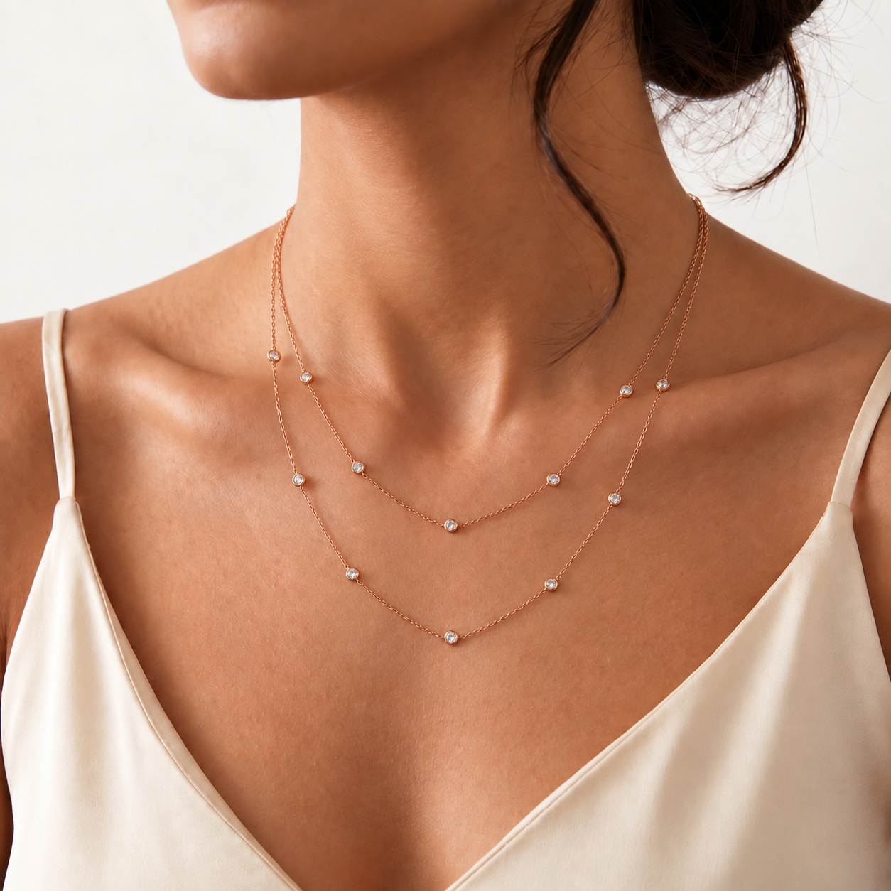 925 sterling silver CZ station necklace in three color options