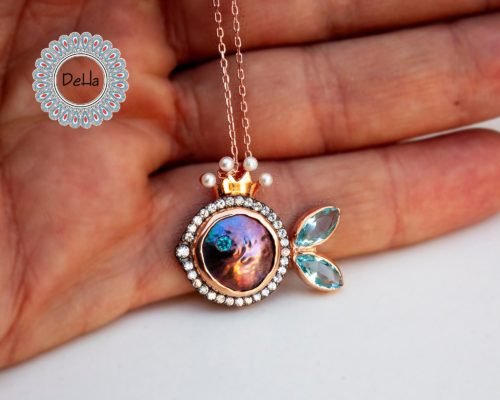 Dainty Aquamarine Shell Fish Necklace, Real Shell Necklace, Fish Necklace, Aquamarine Necklace, Fish Jewelry, Ocean Necklace, Summer Necklace - Image 7