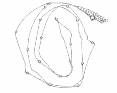 925 Sterling Silver CZ Station Necklace, Long Silver Chain with Cubic Zirconia, Three Color Options - Image 5