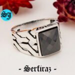 925 Sterling Silver Black Onyx Stone Square Men's Ring, Natural Gemstone Silver Men's Ring, Vintage Style Geometric Ring, Father's Day Gift