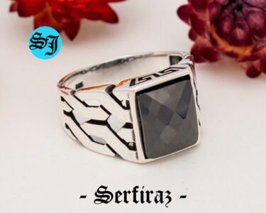 black onyx ring for men 925 sterling silver square signet