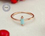 Blue Baguette Cut Ring, Cz Stackable Ring, Baguette Ring, Minimal Ring, Dainty Ring, Delicate Ring, Minimalist Jewelry, Rose Gold Ring - Image 3