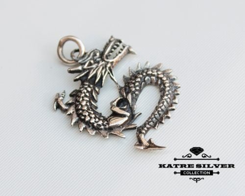 925 Solid Sterling Silver Charm Fantasy Dragon Gothic Pendant Jewelry Gift, Silver Dragon, Dragon Gift, Sterling Dragon, Silver Dragon Charm - Image 3