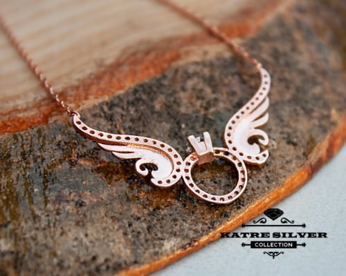 Angel Winged Solitaire Ring Necklace, Angel Wings Necklace, Angel Wing Pendant, Solitaire Pendant, Solitaire Necklace, Wing Necklace, Angel - Image 9