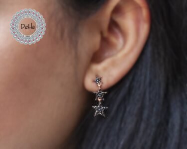 Black Star Studs Earrings, Three Star, Black Star Earrings, Star Earrings, Stud Earrings, Star Jewelry,Black Star,Black Earrings - Image 5