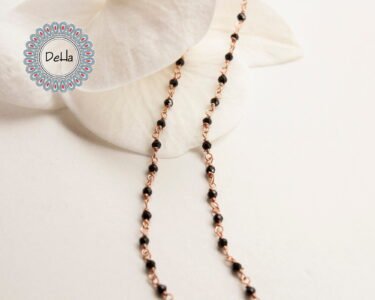 Black Stone Chain Necklace 925 Sterling Silver – Rosary Style Gemstone Chain, Minimal Jewelry Gift - Image 3