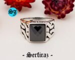 925 Sterling Silver Black Onyx Stone Square Men's Ring, Natural Gemstone Silver Men's Ring, Vintage Style Geometric Ring, Father's Day Gift - Image 3