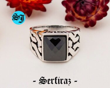 Black Onyx Ring for Men 925 Sterling Silver – Square Signet Ring, Vintage Geometric Mens Ring, Gift for Him - Image 3