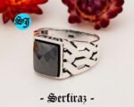 925 Sterling Silver Black Onyx Stone Square Men's Ring, Natural Gemstone Silver Men's Ring, Vintage Style Geometric Ring, Father's Day Gift - Image 4