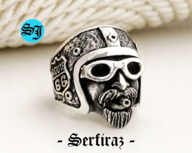 route 66 ring for men 925 sterling silver biker ring