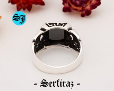 Black Onyx Ring for Men 925 Sterling Silver – Square Signet Ring, Vintage Geometric Mens Ring, Gift for Him - Image 7