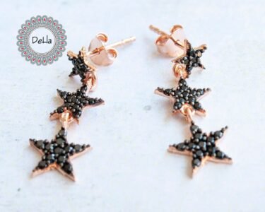 Black Star Studs Earrings, Three Star, Black Star Earrings, Star Earrings, Stud Earrings, Star Jewelry,Black Star,Black Earrings - Image 4